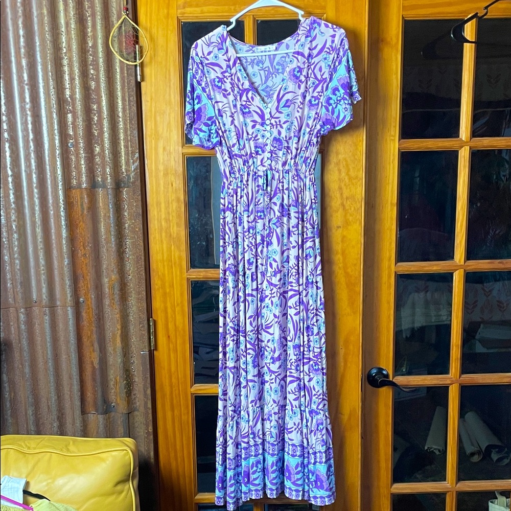 R. Vioimos Floral Purple Maxi Dress, Size 8-10